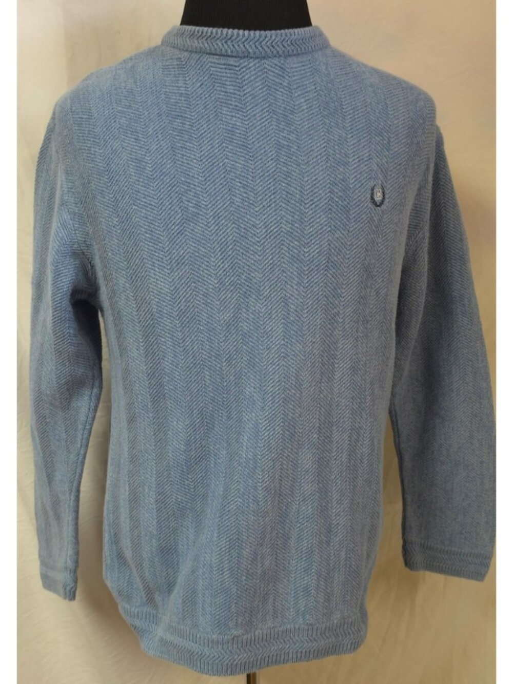 VTG Chaps Mens (L) Light Blue Crewneck Herringbone Knit Heavyweight Logo Sweater